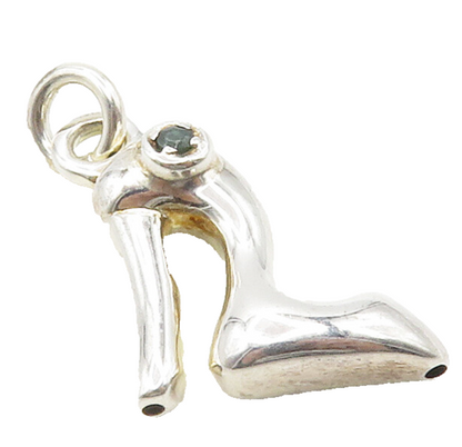 925 Sterling Silver  Topaz Accented High Heel Shoe Motif Pendant  PT12964