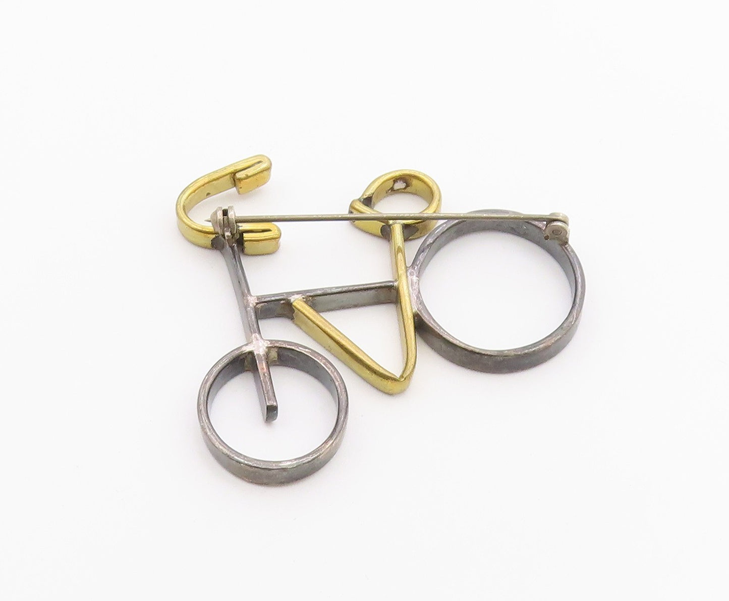 MEXICO 925 Sterling Silver  Vintage Two Tone Bicycle Motif Brooch Pin  BP8769