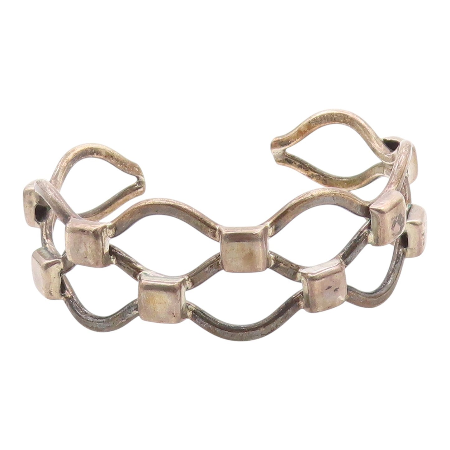 MEXICO 925 Silver  Vintage Wavy Open Square Pattern Cuff Bracelet  BT9579