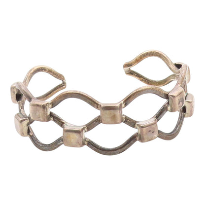 MEXICO 925 Silver  Vintage Wavy Open Square Pattern Cuff Bracelet  BT9579