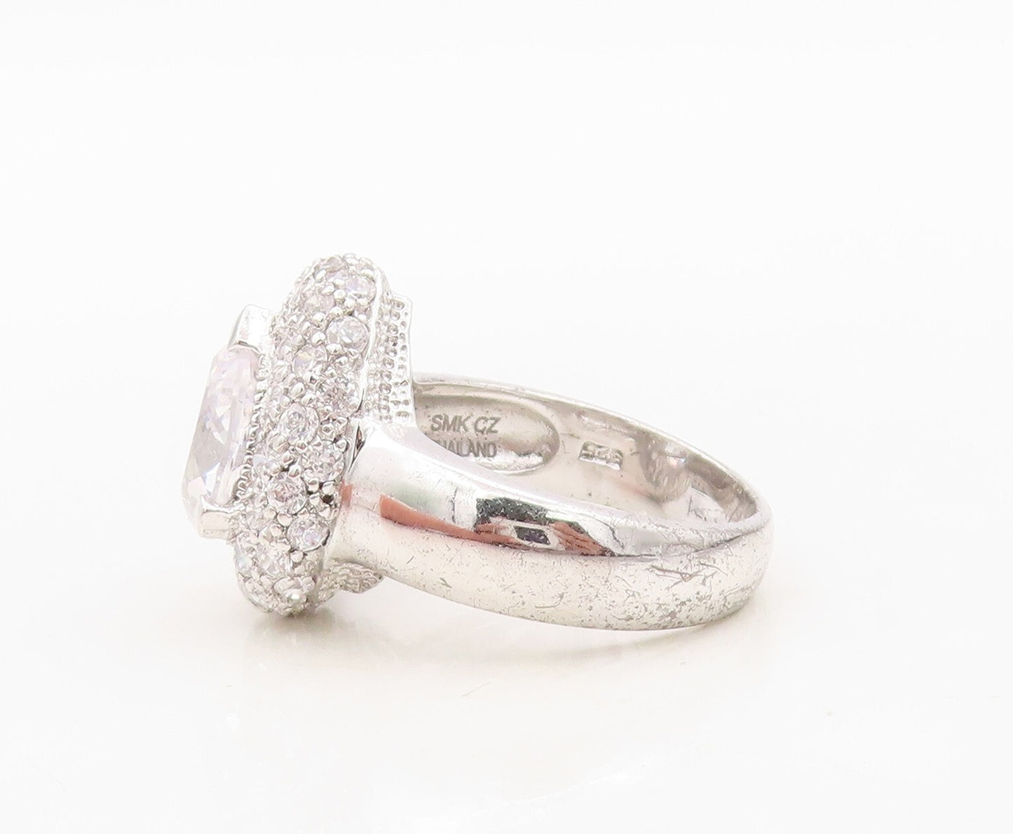 925 Sterling Silver Vintage Ring Drop Cut Halo Round CZ  Sz 7  RG30497