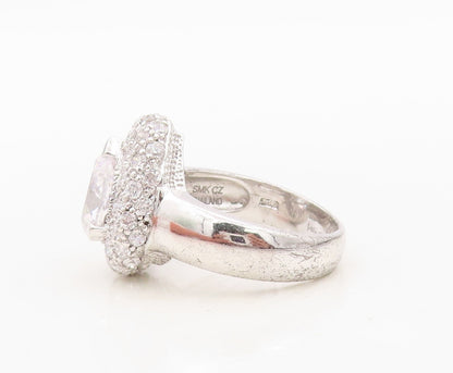 925 Sterling Silver Vintage Ring Drop Cut Halo Round CZ  Sz 7  RG30497