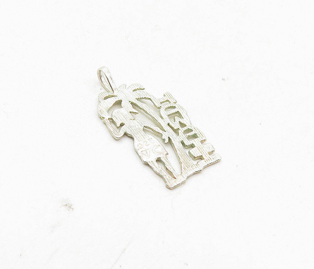 925 Sterling Silver  Vintage Shiny Palm Tree Woman Hawaii Pendant  PT6972