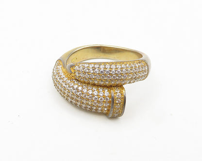 925 Silver  Vintage Cubic Zirconia Encrusted Bypass Band Ring Sz 7  RG18223