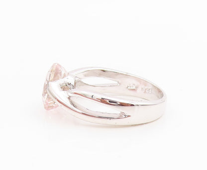 925 Sterling Silver Vintage Ring Modernist Pink CZ Wave Band  Sz 7  RG35639
