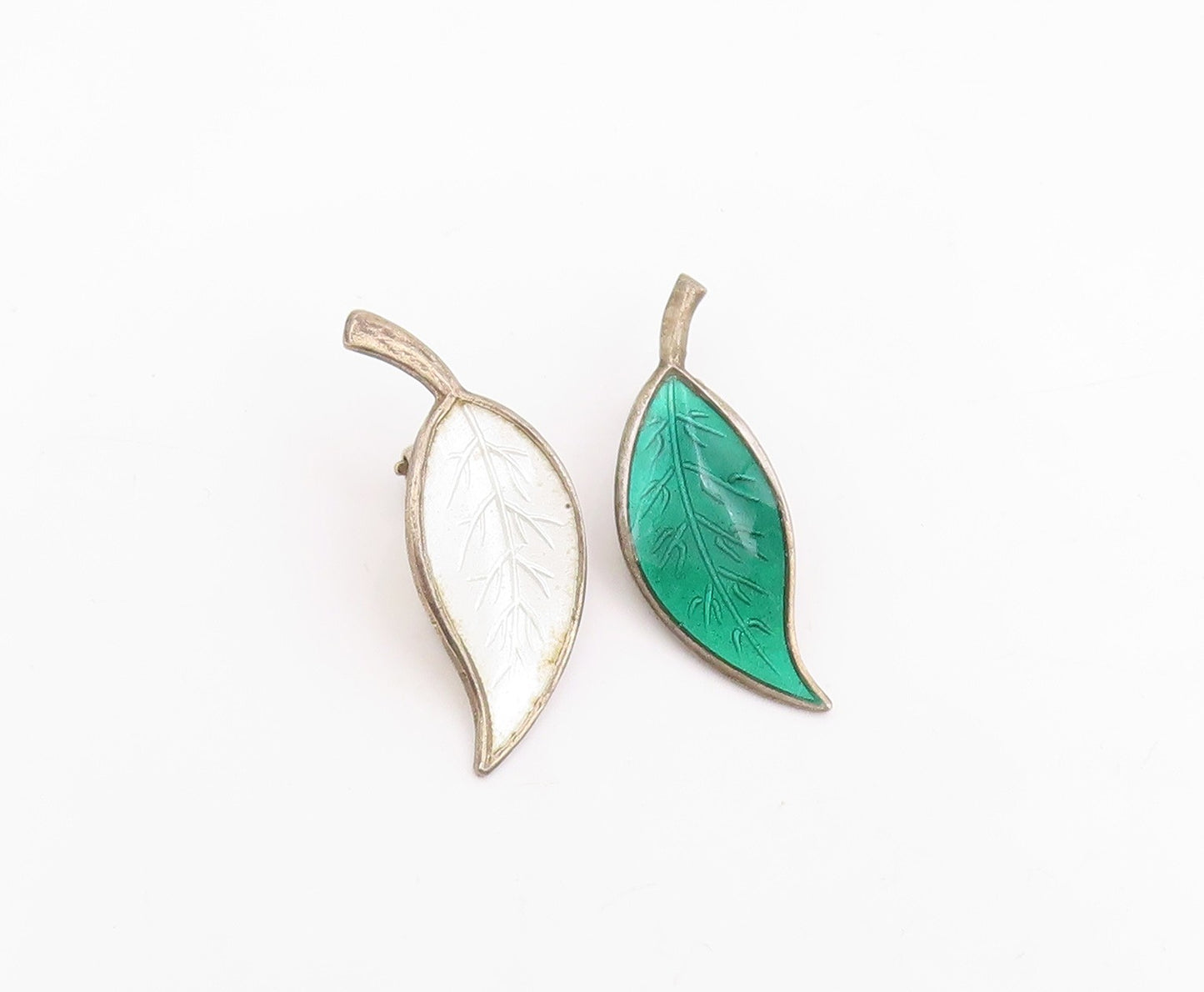 925 Sterling Silver Vintage Earrings DAVID ANDERSEN NORWAY Enamel Leaf  EG14277