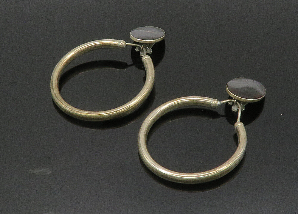 CELIA SEBIRI 925 Silver  Vintage Black Stone Non Pierce Earrings  EG10057