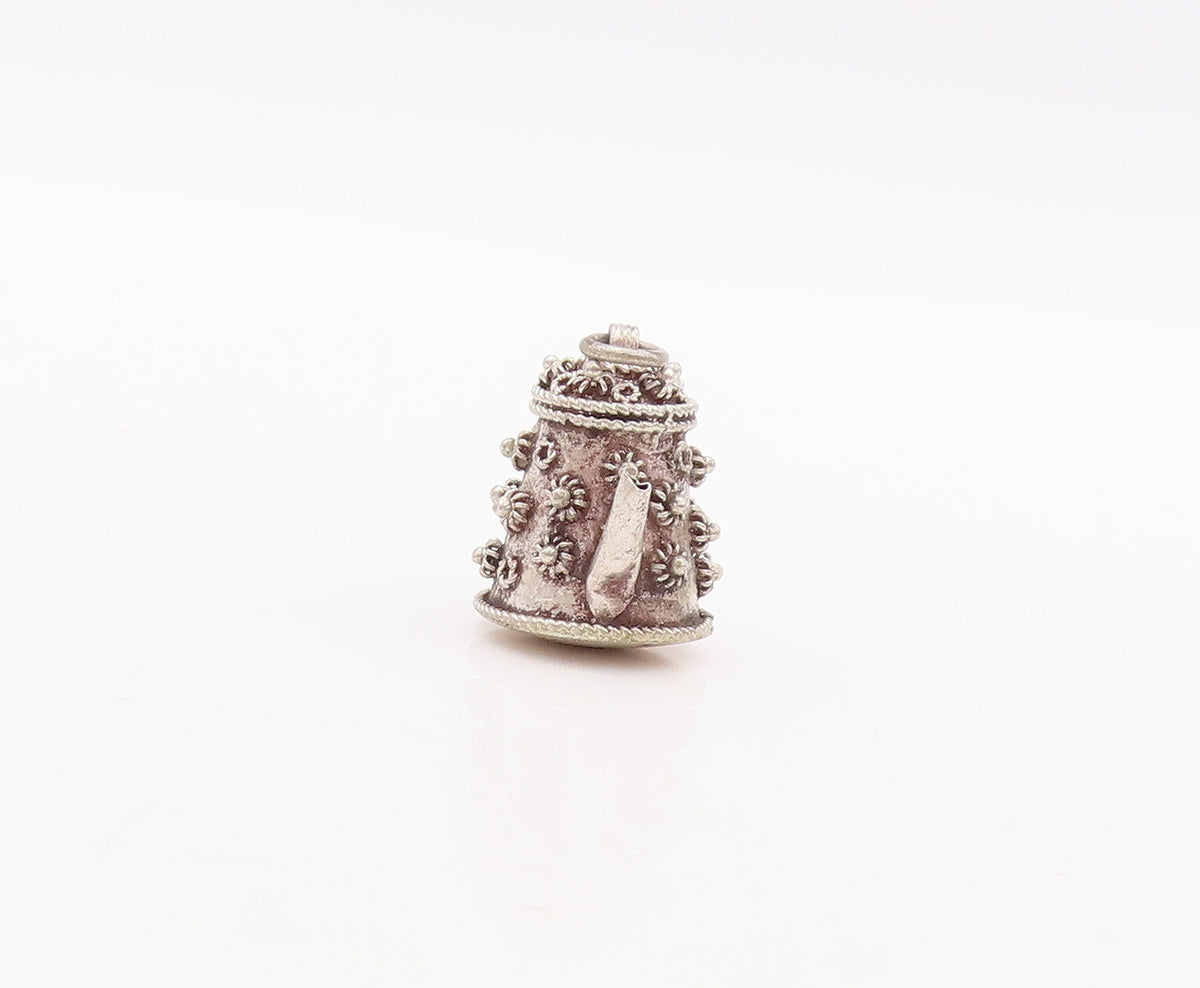 925 Sterling Silver Vintage Pendant Solid Coiled Floral Carved Tea Pot  PT23163