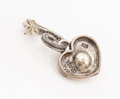 SHABLOOL ISRAEL 925 Silver  Vintage Solid Hear Carved Pearl Earrings  EG12539