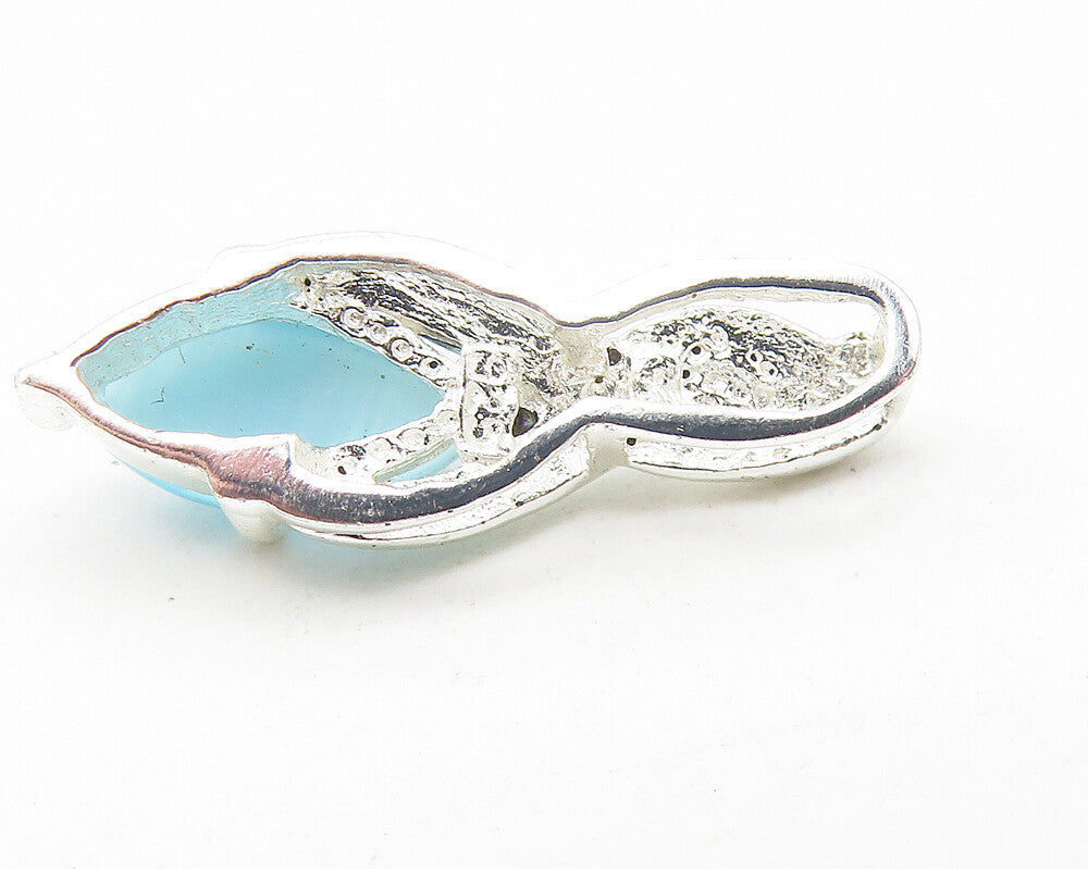 925 Sterling Silver  Marquise Cut Cat's Eye Blue Topaz Drop Pendant  PT9189