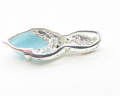 925 Sterling Silver  Marquise Cut Cat's Eye Blue Topaz Drop Pendant  PT9189