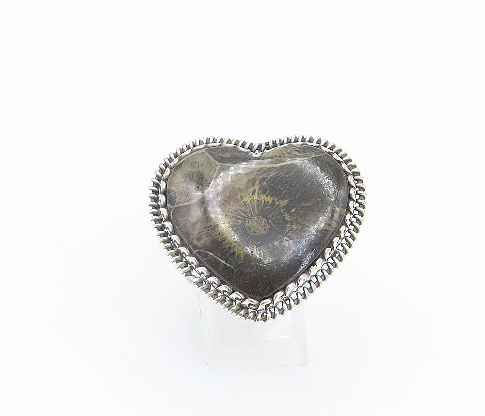 925 Sterling Silver  Brown Jasper Love Heart Cocktail Ring Sz 8.5  RG8474