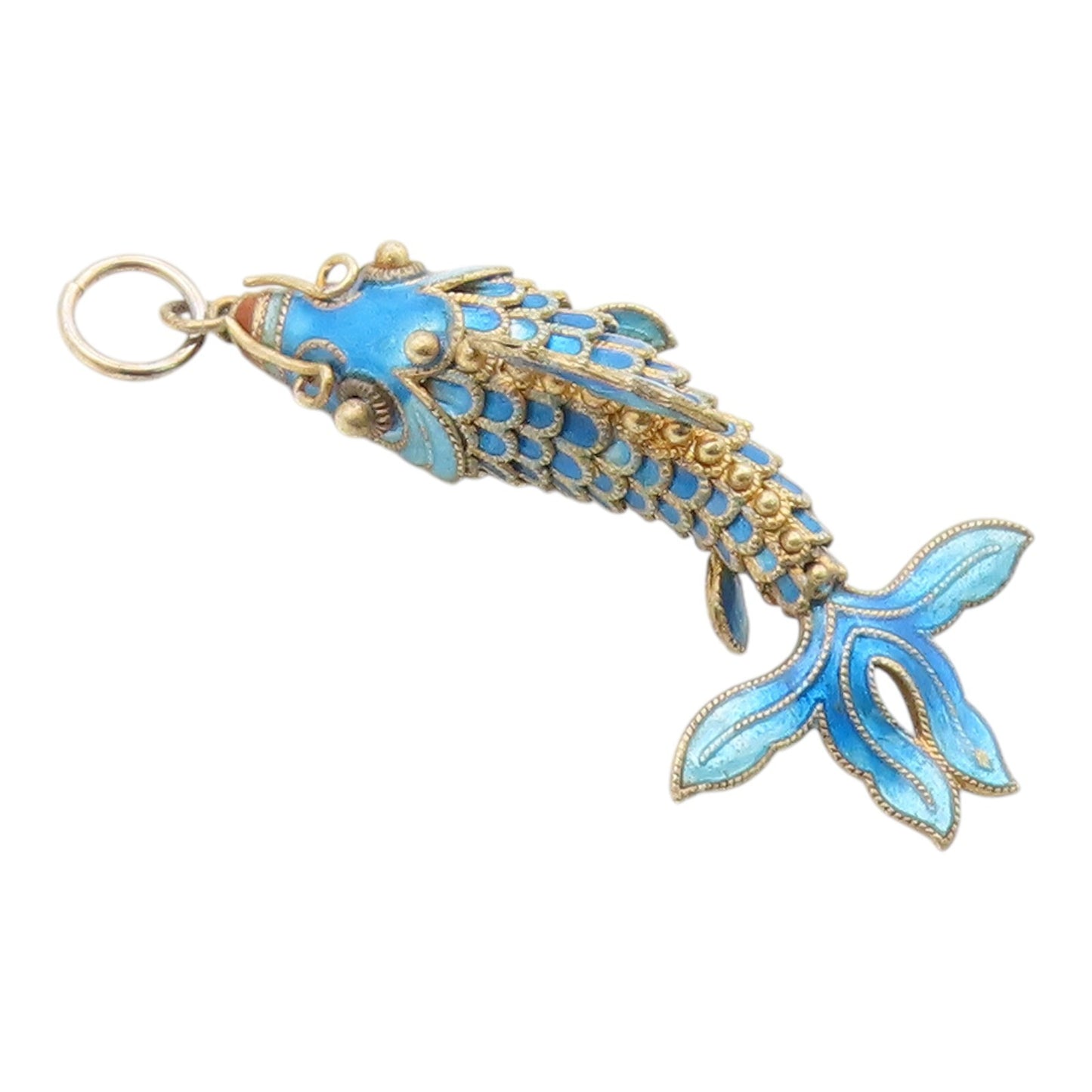 925 Sterling Silver  Vintage Blue Enamel Koi Fish Pendant (MOVES)   PT17593