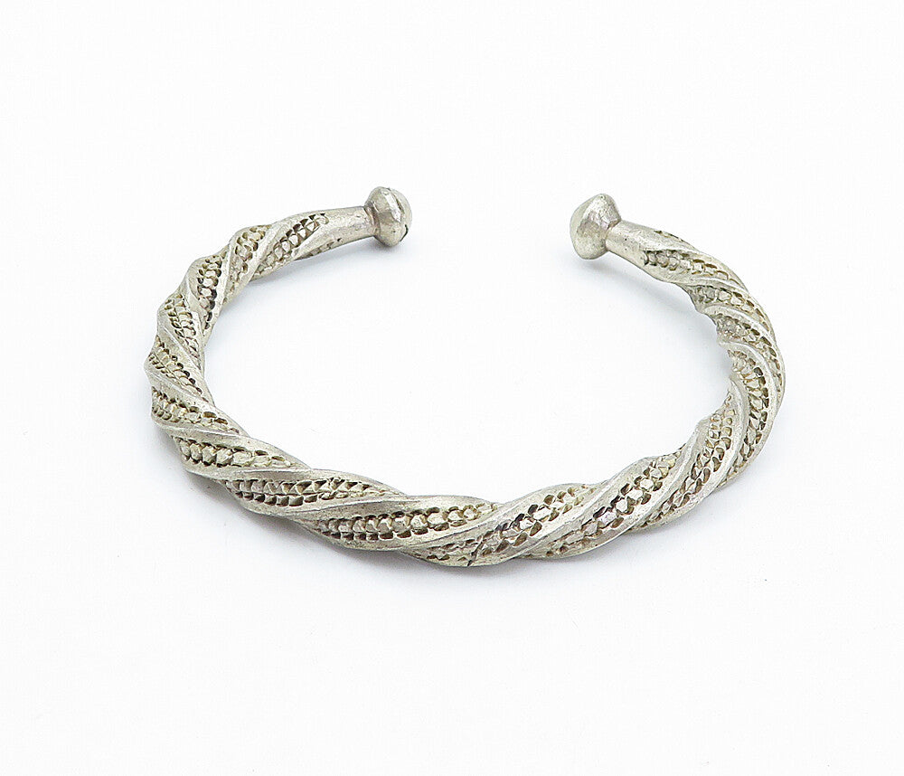 925 Sterling Silver  Vintage Antique Twist Dome Ends Cuff Bracelet  BT1748