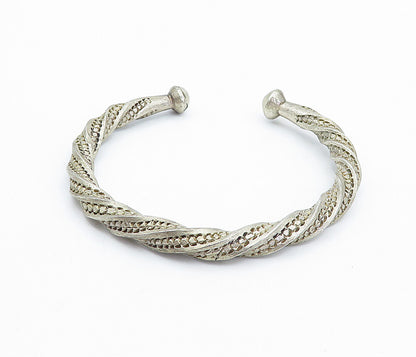 925 Sterling Silver  Vintage Antique Twist Dome Ends Cuff Bracelet  BT1748