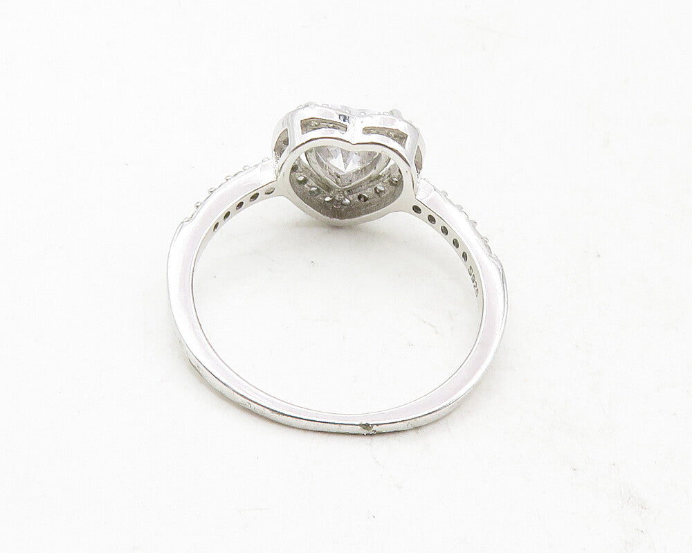925 Sterling Silver  Love Heart Cubic Zirconia Solitaire Ring Sz 10  RG9945