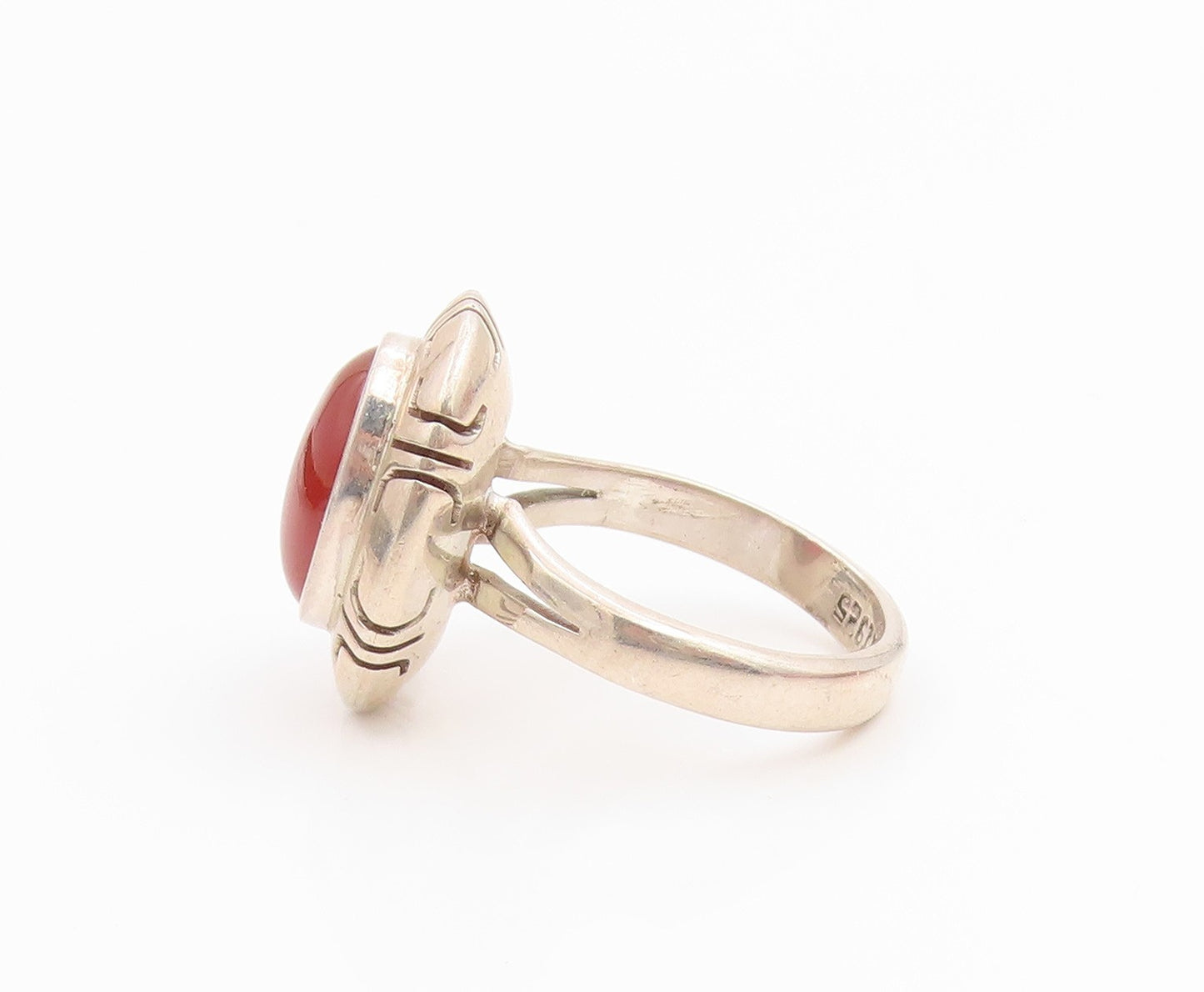 925 Sterling Silver Vintage Ring MEXICO Cabochon Carnelian Band  Sz 9  RG35478