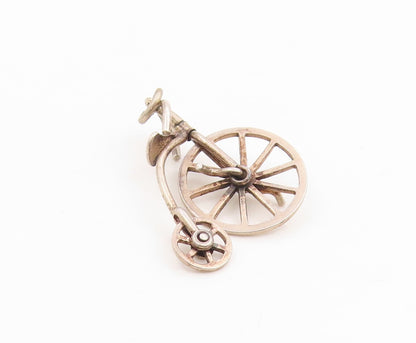 925 Sterling Silver Vintage Pendant Penny Farthing Bicycle Charm Moves  PT26166