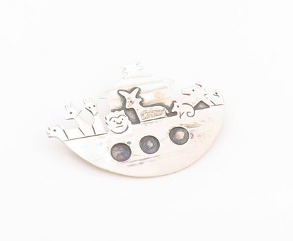925 Sterling Silver Vintage Brooch Pin MEXICO Noah's Ark Animal Figure  BP12498