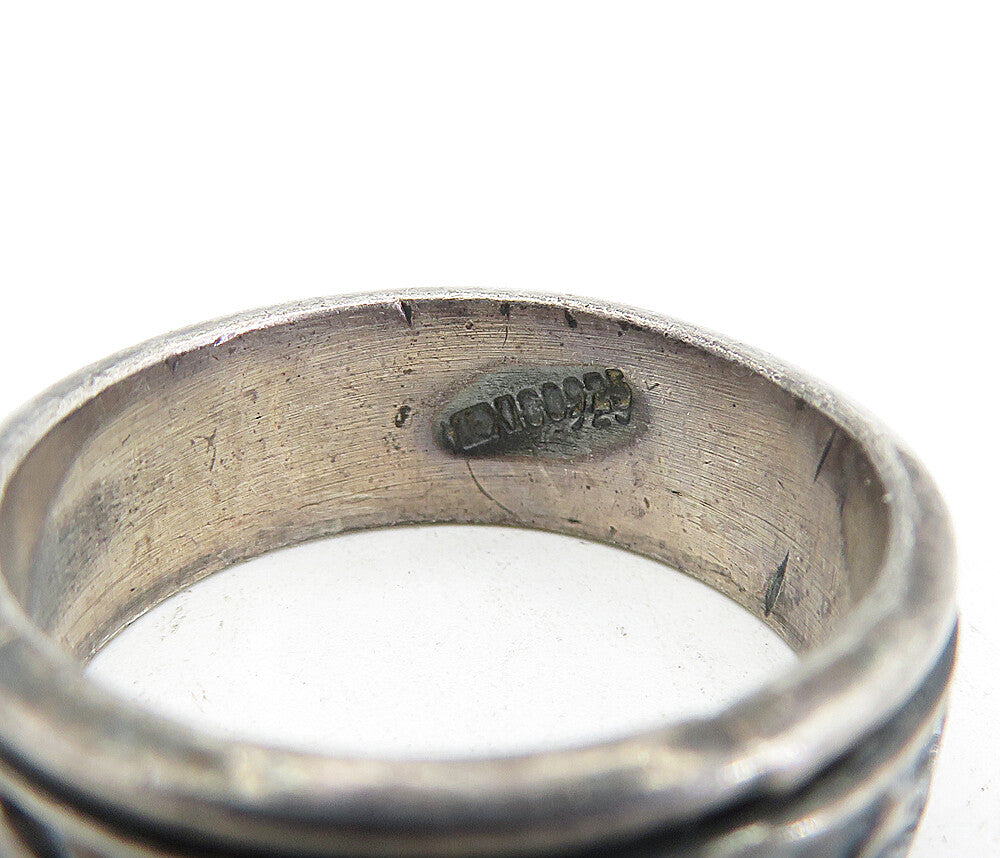 MEXICO 925 Sterling Silver  Vintage Oxidized Dolphin Spinner Ring Sz 10 RG4721