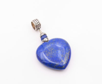 925 Sterling Silver  Vintage Lapis Lazuli Love Heart Smooth Pendant  PT19186