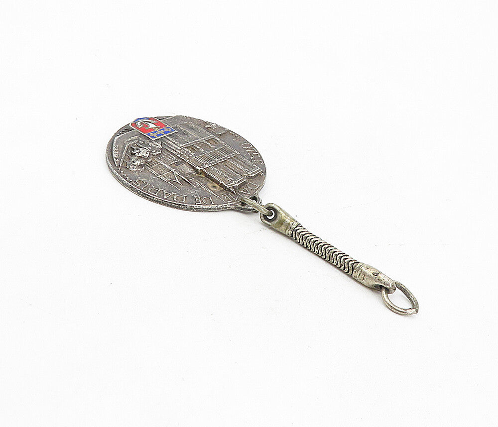 925 Sterling Silver  Vintage Antique Enamel Notre Dame Paris Key Chain  TR1359