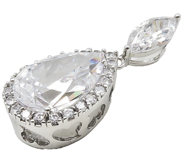 925 Sterling Silver  Sparkling Tear Drop Cubic Zirconia Pendant  PT13117