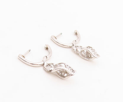 925 Sterling Silver Vintage Earrings Designer Cutout Diamonds Inlay  EG13255