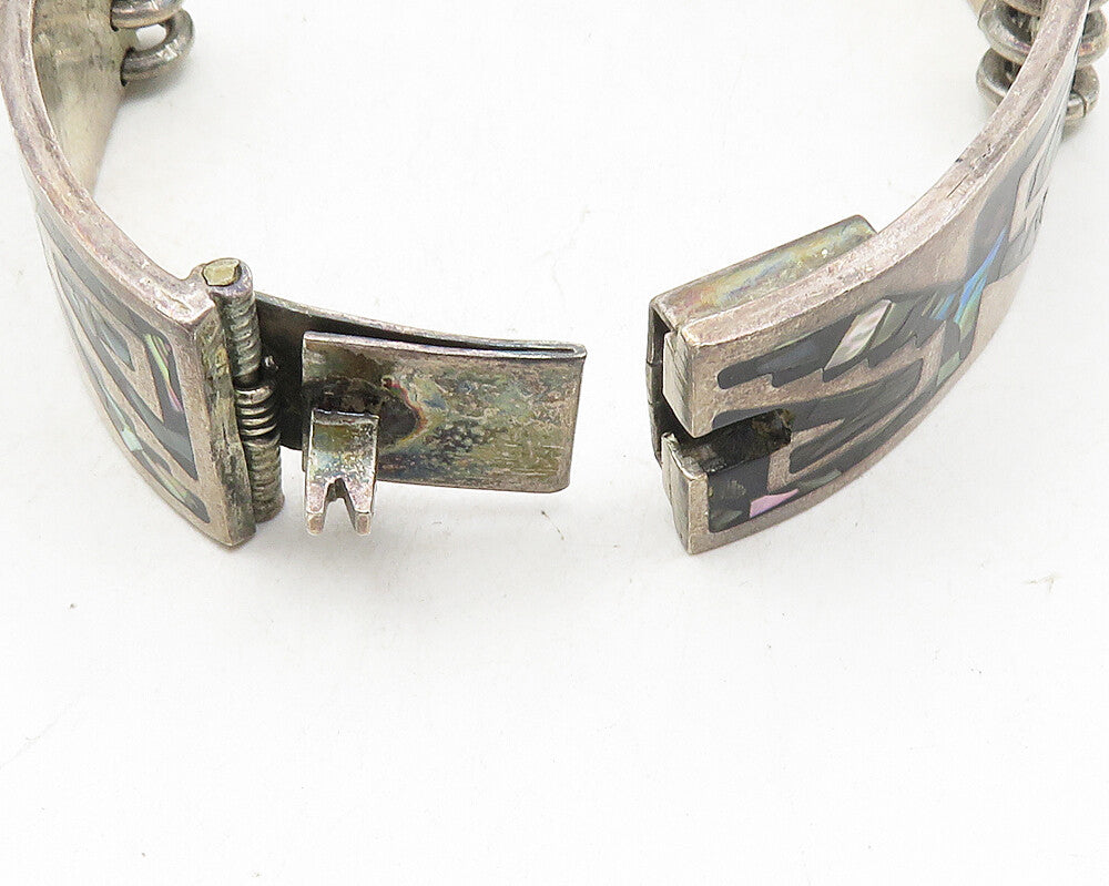 MEXICO 925 Sterling Silver  Vintage Abalone Shell Mosaic Chain Bracelet BT4411