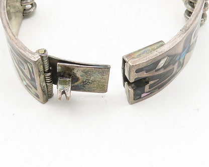 MEXICO 925 Sterling Silver  Vintage Abalone Shell Mosaic Chain Bracelet BT4411