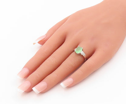 925 Sterling Silver Vintage Ring Minimalist Green Oval Topaz  Sz 5  RG31874