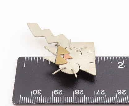 925 Sterling Silver Vintage Brooch Pin Modernist Kitten With Glasses  BP12240