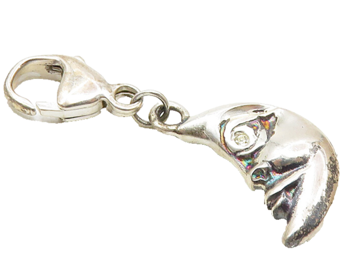 ESPO 925 Sterling Silver  Vintage Topaz Accented Moon Face Pendant  PT7652