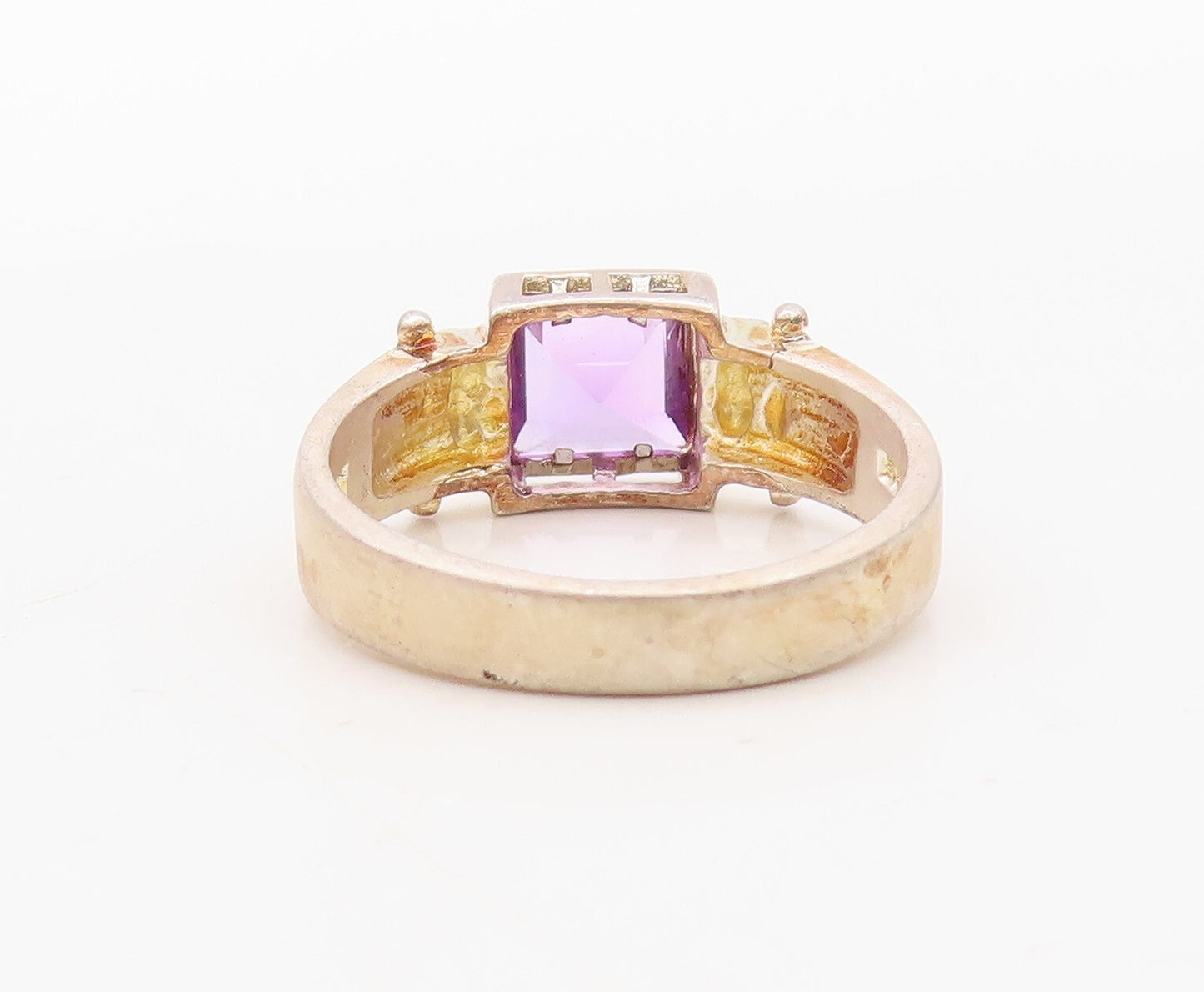 925 Sterling Silver Vintage Ring Hinged Square Cut Amethyst  Sz 7  RG31118
