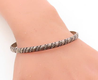 MEXICO 925 Sterling Silver  Vintage Dark Tone Etched Bangle Bracelet  BT1697