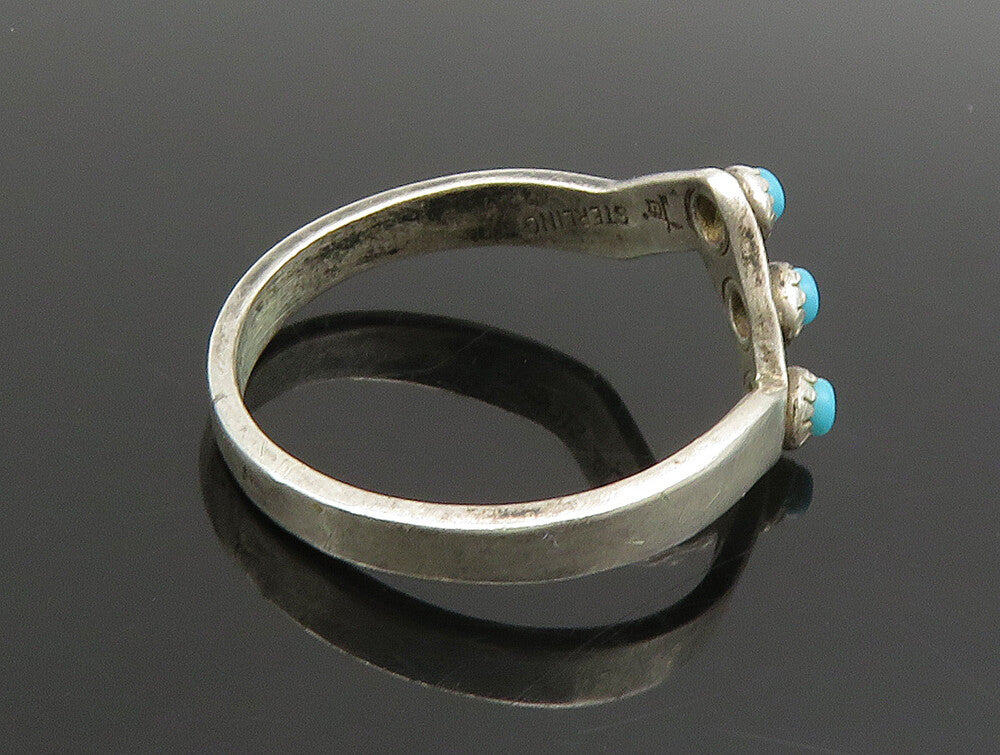 POST BELL 925 Silver  Vintage 3 Stone Turquoise Zig Zag Ring Sz 7.5  RG25118