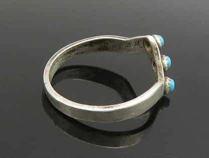 POST BELL 925 Silver  Vintage 3 Stone Turquoise Zig Zag Ring Sz 7.5  RG25118