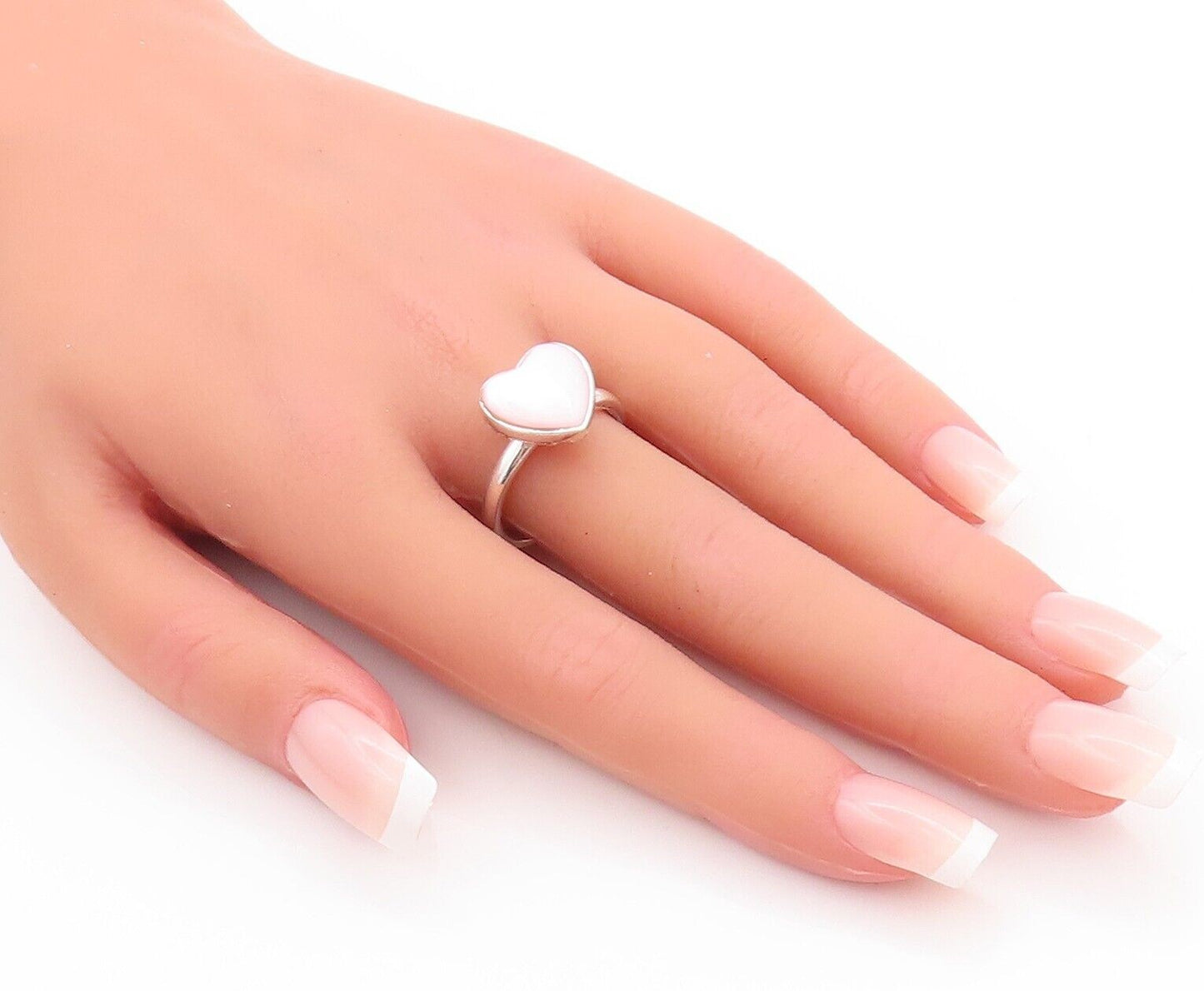 925 Sterling Silver Vintage Ring Minimalist Heart Inlay Gemstone  Sz 9  RG28633