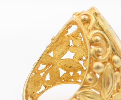 925 Sterling Silver Vintage Ring Gold Plated Carved Lime Quartz  Sz 7  RG30070