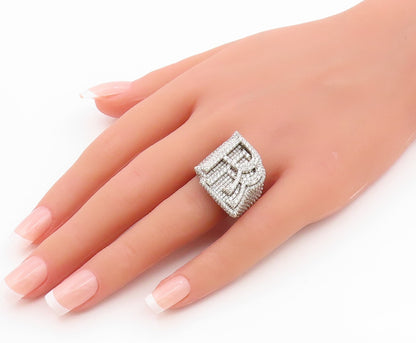925 Sterling Silver Vintage Ring CZ Cluster Letter R Initial Band  Sz 9  RG35748