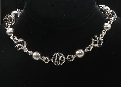 MEXICO 925 Sterling Silver  Vintage Shiny Cage Sphere Chain Necklace  NE1408
