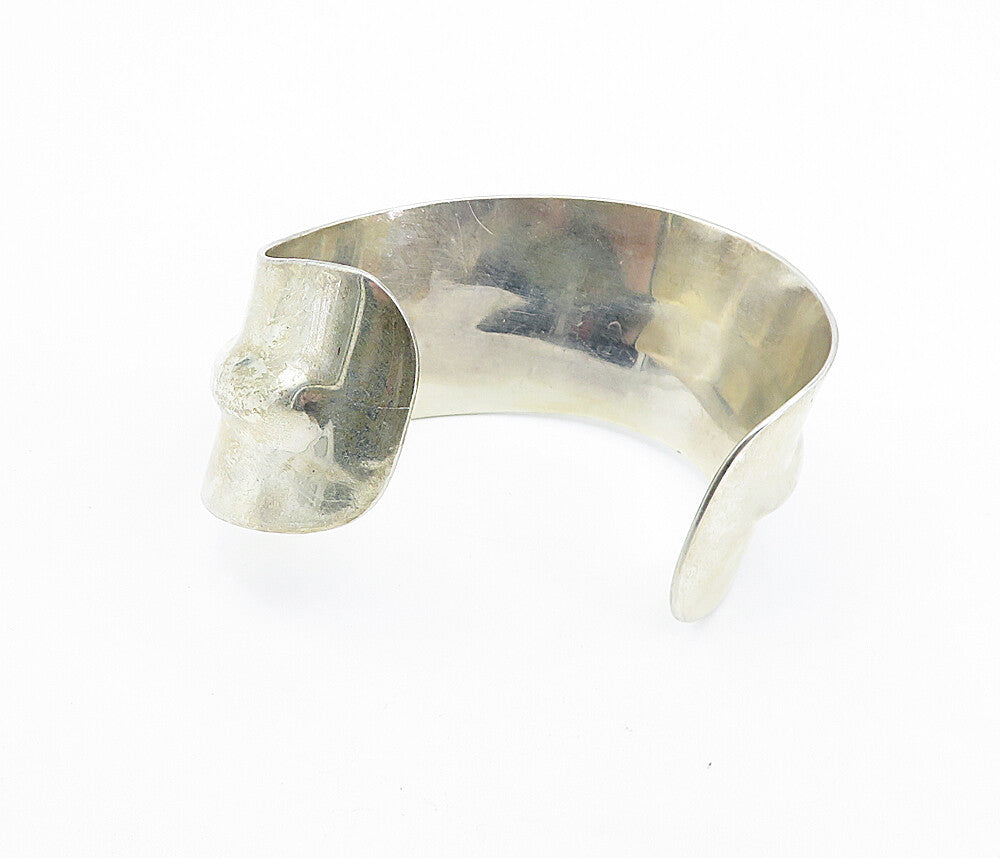 MEXICO 925 Sterling Silver  Vintage Raised Design Shiny Cuff Bracelet  BT2665