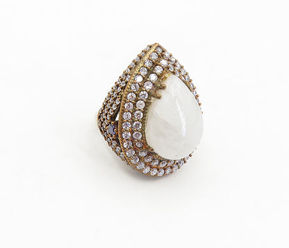 925 Silver  Vintage Quartz & Cubic Zirconia Cocktail Ring Sz 9.5  RG8773