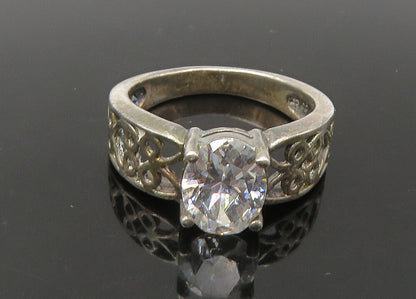 925 Sterling Silver  Vintage Cubic Zirconia Love Heart Band Ring Sz 7  RG22521