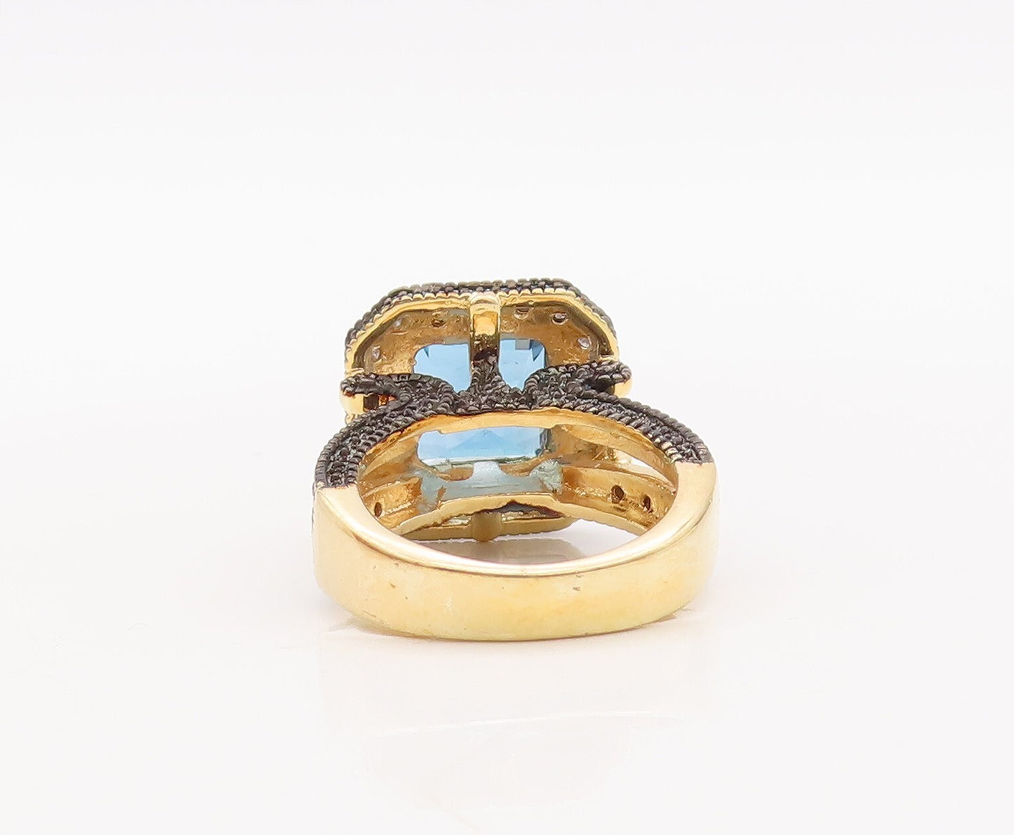 925 Sterling Silver Vintage Ring Gold Plated Diamonds & Blue Topaz Sz 6  RG29918
