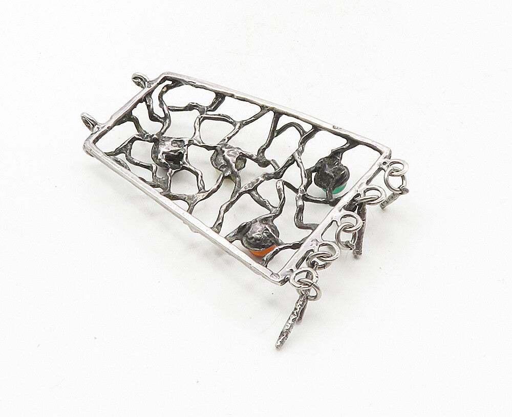 925 Silver  Vintage Modernist Pearl Carnelian & Tiger's Eye Pendant  PT7082