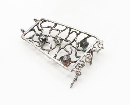 925 Silver  Vintage Modernist Pearl Carnelian & Tiger's Eye Pendant  PT7082
