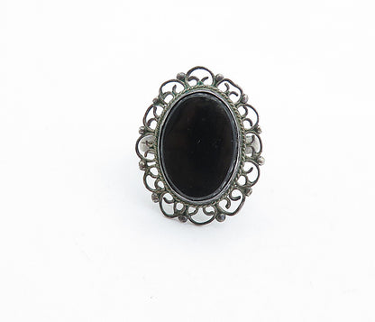 MEXICO 925 Sterling Silver  Vintage Black Onyx Cocktail Ring Sz 7  RG5952