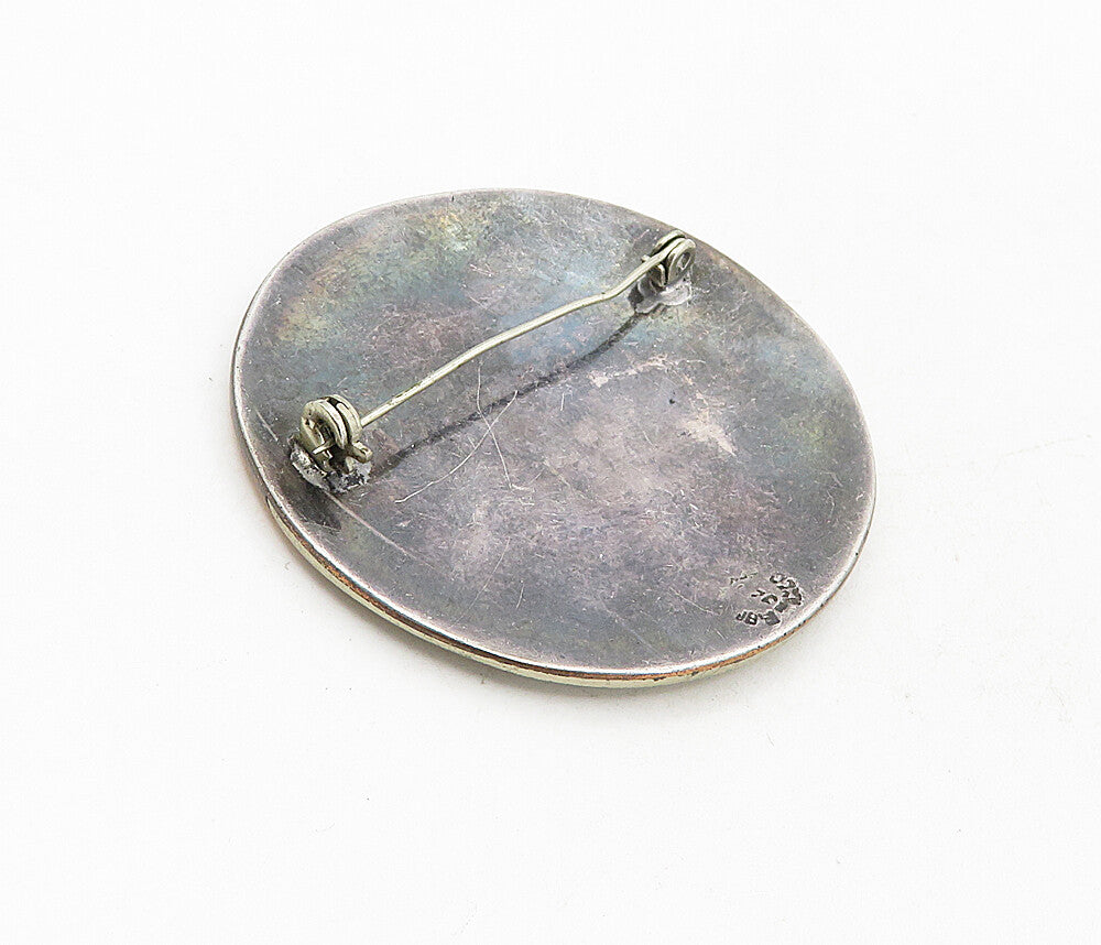 TAXCO MEXICO 925 Sterling Silver  Vintage Three Tone Round Brooch Pin  BP3172
