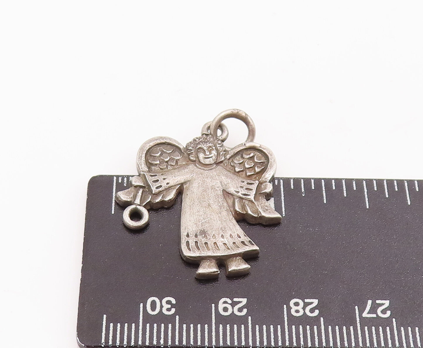 925 Sterling Silver Vintage Pendant Solid Carved Happy Angle With Wings  PT22879